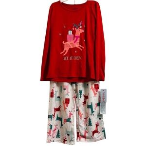 NWT Cat & Jack Reindeer Christmas Jammies Youth 7/8 Red White pants